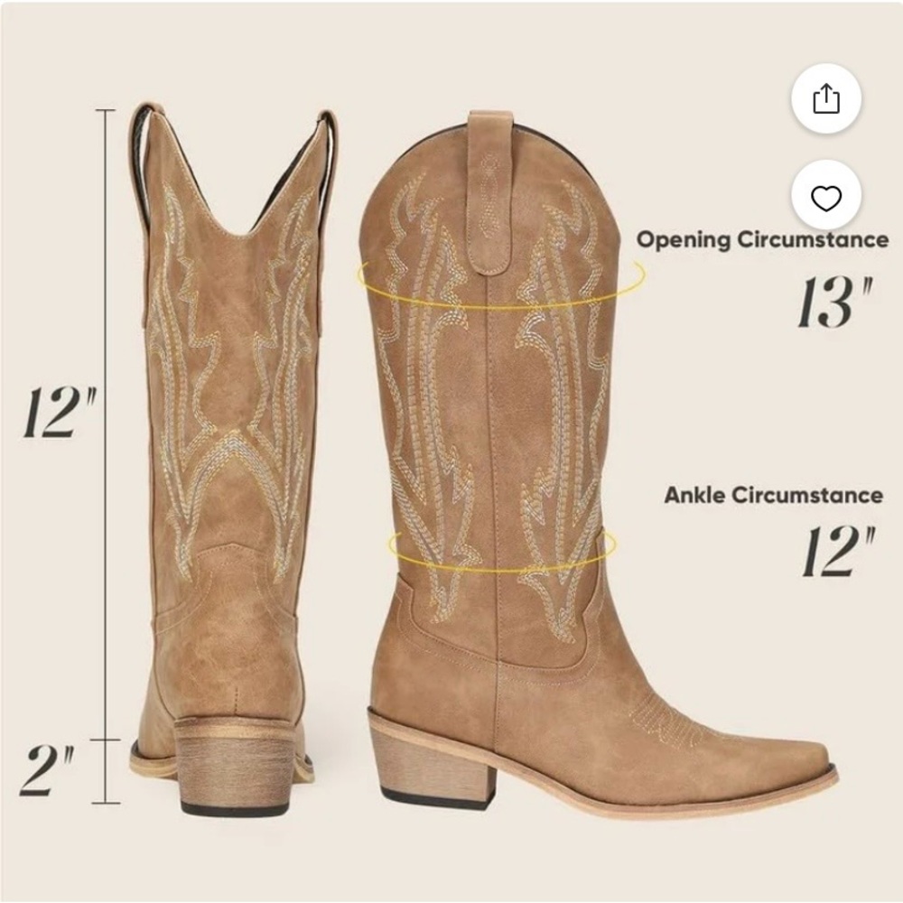 Cowboy Boots for Women Mid Calf Tan Cowgirl Boots Western Boots- size 6 - Picture 2 of 16